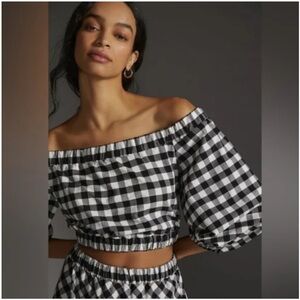 Anthropologie Maeve Black/White Gingham Crop Top, Medium
